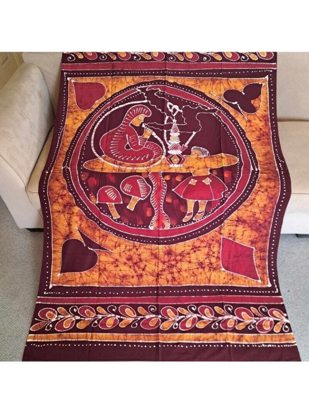 New Large Alice in Wonderland Caterpillar Gift Tapestry Wall Hanging Red Orange - Picture 1 of 4